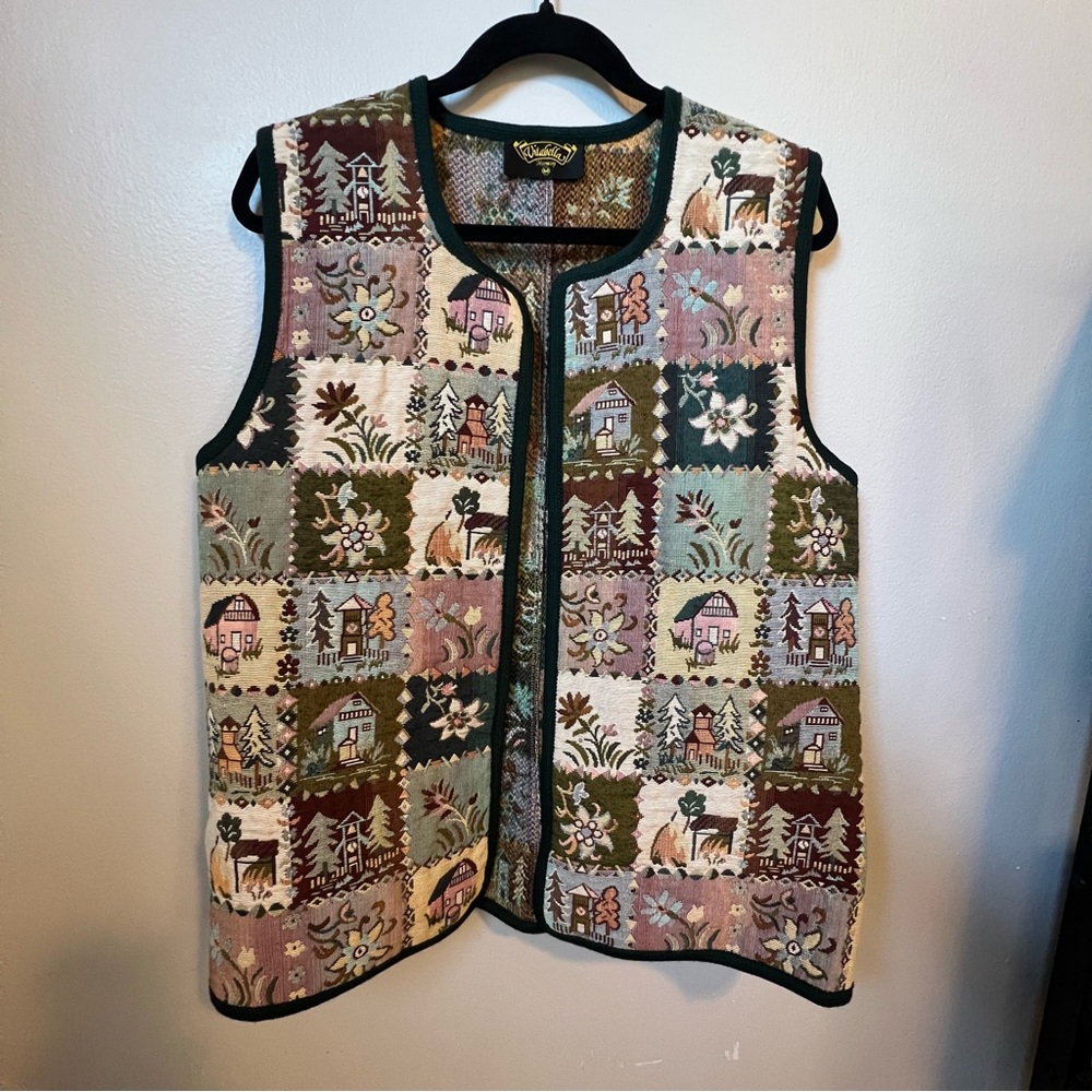 Vitabella Norway Patchwork Knit Vest made in Norway Vintage Cottage Garden